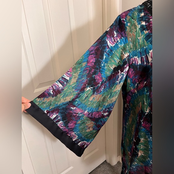 DANA BUCHMAN NWOT $54 ELECTRIC MIX LYONS BEADED BLOUSE TUNIC KIMONO SIZE XL - Picture 9 of 12